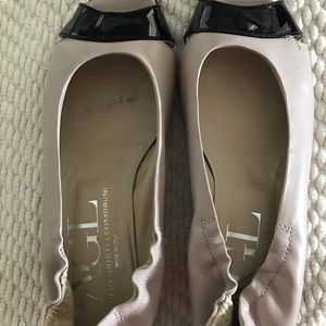 AGL bone and black patent open toe shoes